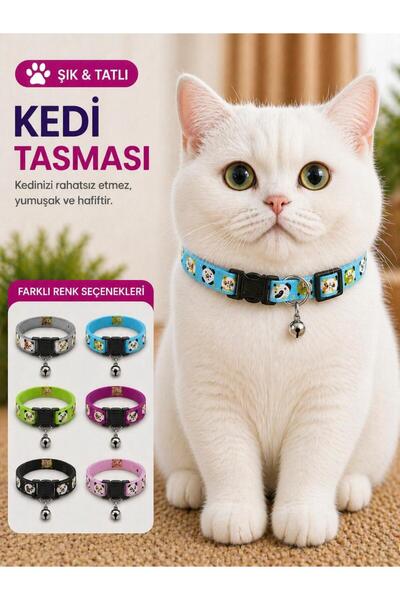 HAYHAYPETSHOP Sevimli Desenli Kedi Tasması Çıngıraklı Ayarlanabilir Yumuşak H...