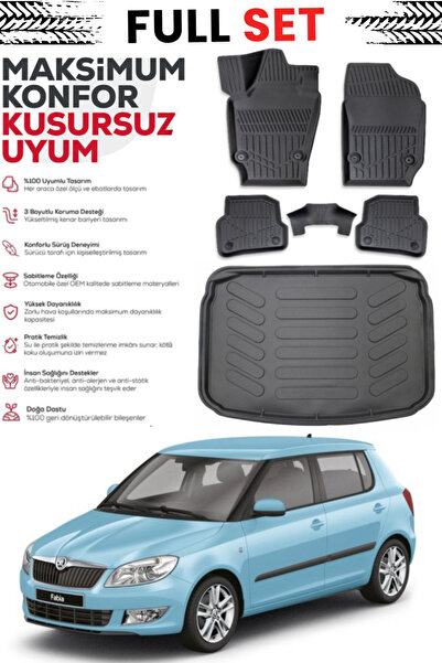 ko kaliteoto Skoda Fabia 2009 Model 3D Esnek Bagaj Havuzu 4D Havuzlu Paspas Seti