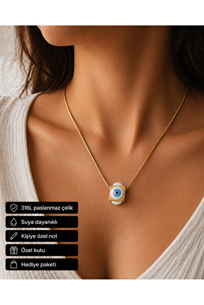 HER ŞEY NOTA www.herseynota.com Evil Eye Bead Detailed Stainless Steel Neckla...