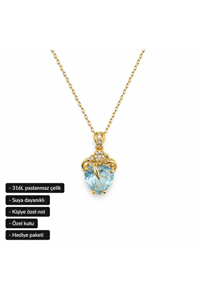 HER ŞEY NOTA www.herseynota.com Blue Heart Women's Necklace Gift 316L Stainle...