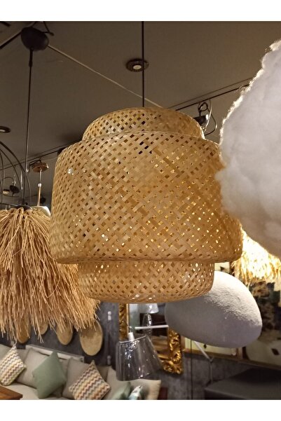Lamba Bohem Tropikal Modern Doğal Örgü Bambu Hasır Rattan Sarkıt 3 katlı Aviz...