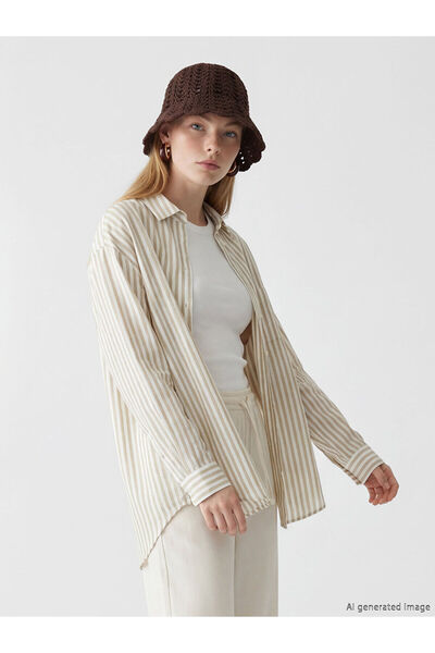 LC Waikiki Nevavm Striped Oversize Linen Blend Women's Shirt with a Difference