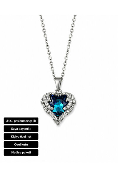 HER ŞEY NOTA www.herseynota.com Blue Heart Women's Necklace Stainless Steel L...