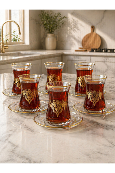 Denis Home Etnik Gold Detaylı 6'lı Çay Takımı