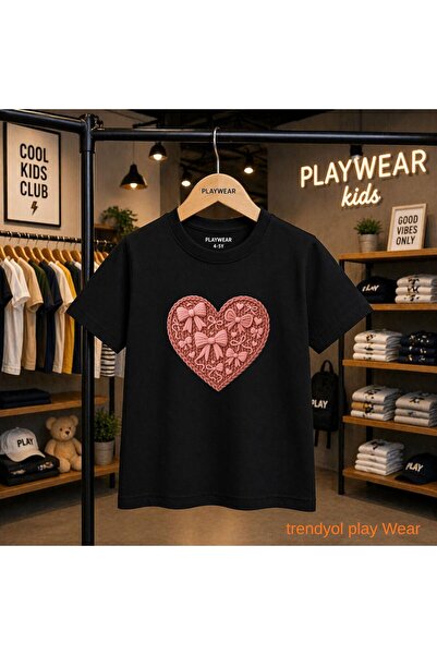 playwear Πλεκτή κορδέλα με στάμπα καρδιάς 100% παιδικό unisex μπλουζάκι 5 6 -...