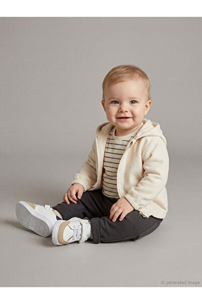 LC Waikiki Lcw Baby Beige Striped Baby Boy 3-Piece Set