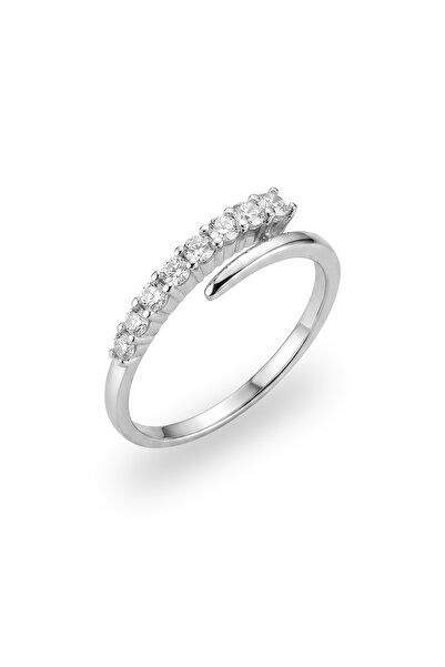 Söğütlü Silver 925 Ayar Gümüş Yüzük Rodyumlu Asimetrik Zirkon Sıra Taşlı Mode...