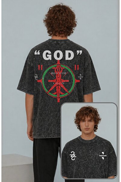 Fuddy Moda Unisex Oversize Bon Iver God Back Printed Rock Band Themed Washed ...