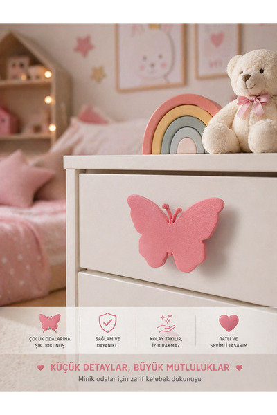 Mynivora butterfly Görünümlü Dolap Kulpu 1 Adet Beyaz Çekmece Kulpu Çocuk Oda...