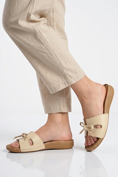 Aspor Beige Gel Sole Women's Flat Slippers