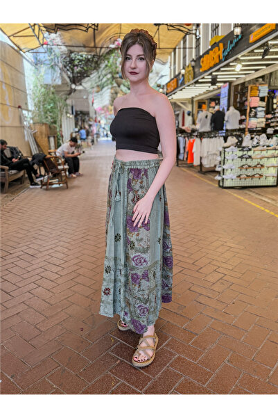 Miss Boheme Green Color Floral Embroidered Long Skirt