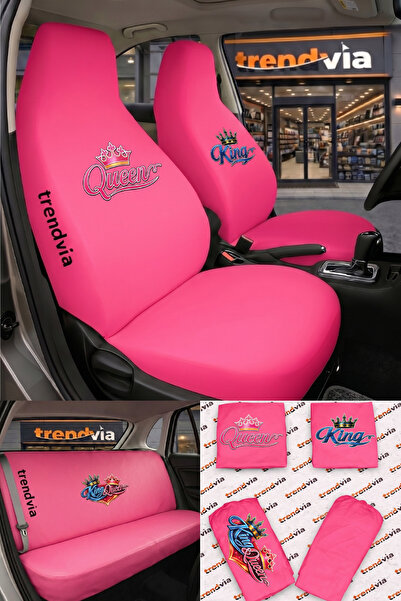 trivexa King and Queen Logo Car Seat Cover Front and Back Set – Combed Cotton...