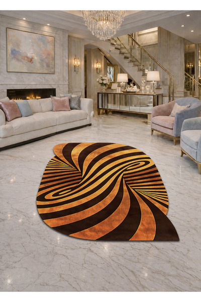 Rugs Modern Halı SDT Turuncu Girdap Desenli Modern Dokuma Taban Dekoratif Hal...