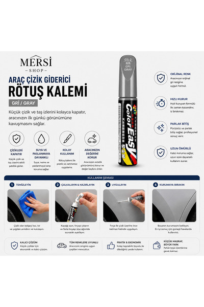 Mersi SHOP Araç Çizik Giderici Rötuş Kalemi Siyah Oto Boya Tamir Kalemi GRİ