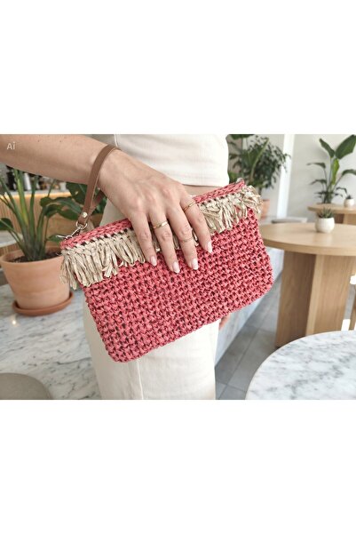 Meya design Handmade Paper Rope Raffia Clutch Bag - with Zipper and Wrist Str...