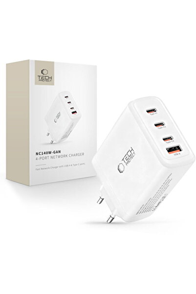 Tech-Protect NC140W-GAN ÎNCĂRCĂTOR DE REȚEA CU 4 PORTURI PD 140W / QC3.0 ALB