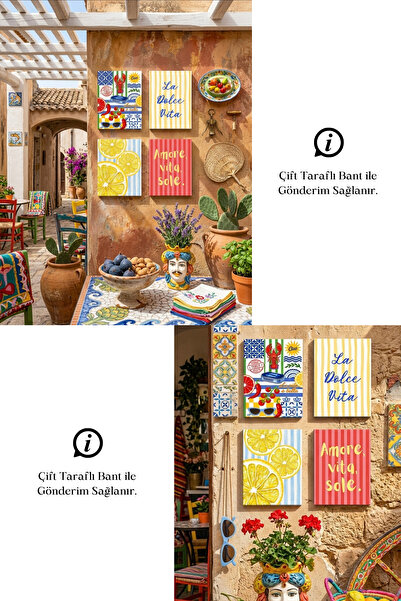BYC TÜRKİYE La Dolce Vita Tablo Seti 4'lü Set – Sicilya Temalı- 15x20 cm, 3 mm MDF, UV Baskı