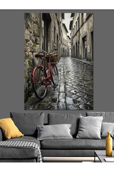 Artmeg Pânză decorativă cu bicicletă roșie pe stradă, alb-negru - Masă din le...