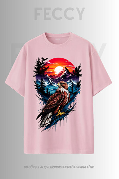 FECCY Tricou unisex supradimensionat cu imprimeu Premium Eagle Hunter, pentru...