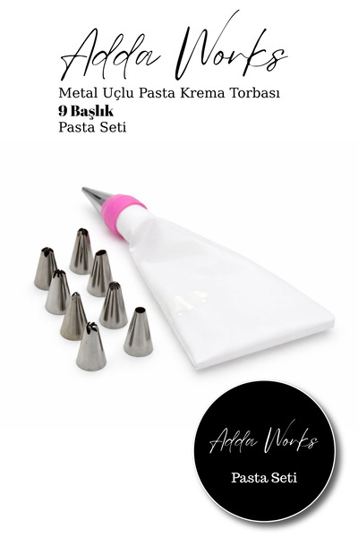 Adda Works Krema Sıkma Torbası Pasta Süsleme Seti Metal Uçlu Duy Seti Şanti T...