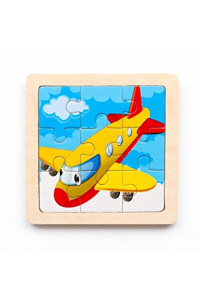 PinkBlue Puzzle educativ din lemn Avion pentru copii - 9 piese - dezvolta gan...