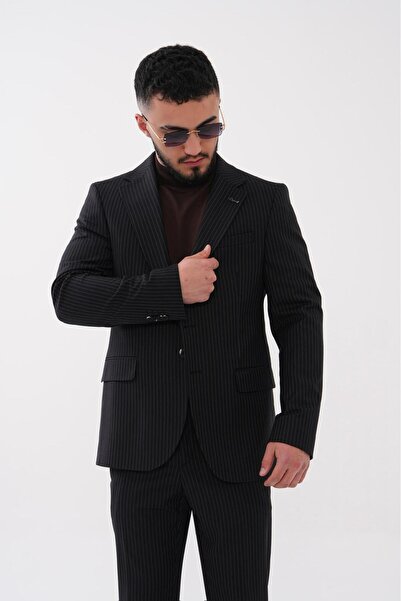 Dupont Slim Fit Mono Yaka Çizgili Erkek Takım Elbise