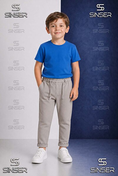 SS SİNSER Pantaloni uni pentru băieți, cu talie elastică, stil Lycra cu tiv p...