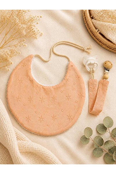 LUMİBABY BUTİK Baby Bib and Pacifier Strap, 100% Cotton Towel and Scalloped F...