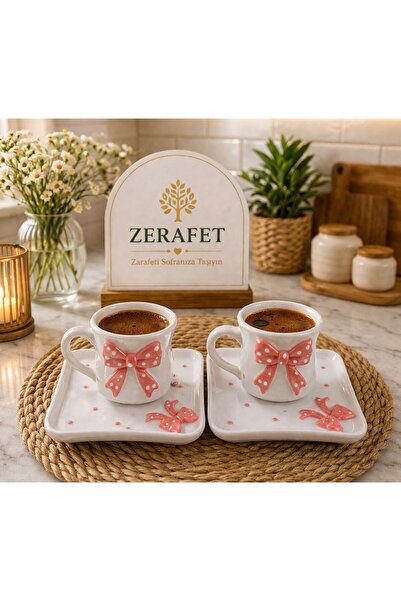 ZERAFET FİYONKLU 2 KİŞİLİK KAHVE FİNCANI TAKIMI (PEMBE)