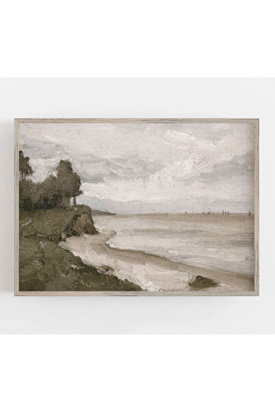 NinaStore Camille Beach Vintage Sahil Sanat Baskısı | Soluk Nötr Deniz Manzar...