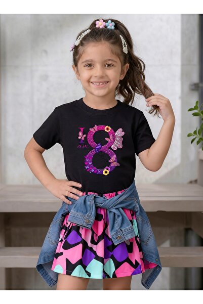 Funkaar Birthday Girl, 8th Year Butterfly Birthday Graohic Print T-Shirt