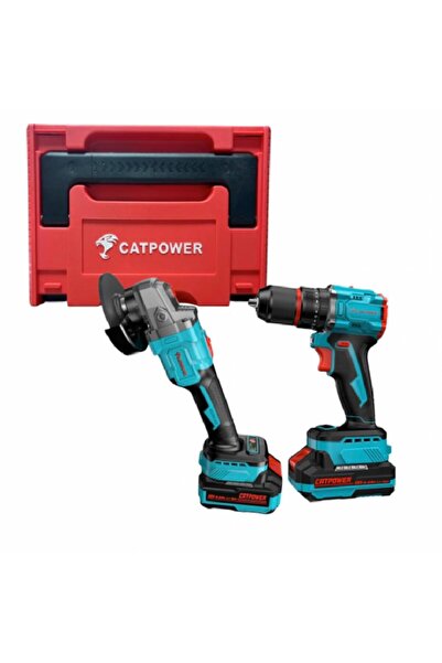 öznet Cat Power Catpower E1030 Kömürsüz Li-on Akülü 2 li Kombo Set - Matkap ve Avuç Taşlama 20 V 4.0Ah + 2