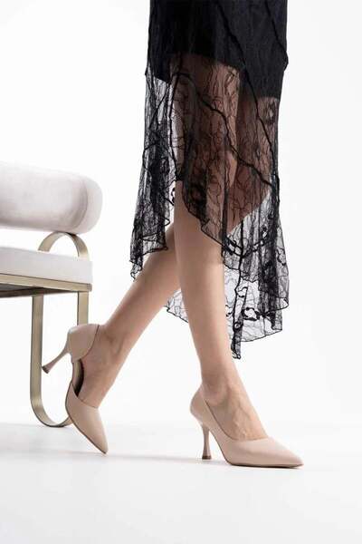 modaiconu Women's Beige Skin Heeled Shoes Tr08Ms45P