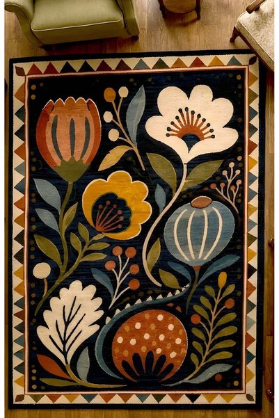 Rugs Modern Halı Sdt Nordic Bohemian Large Floral Patterned Spring Breeze Nav...