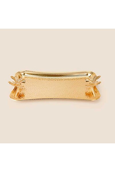 Dalgıç Kelebekli Dikdörtgen Sunum Tepsisi - Gold - 14x21 cm