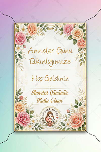 Yogi Tasarım Anneler Günü Temalı Çiçekli Afiş Dikey 100x70cm