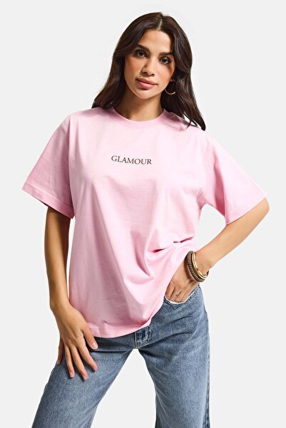 it's basic İts basic Kadın Oversize Glamour Baskılı %100 Koton T-Shirt