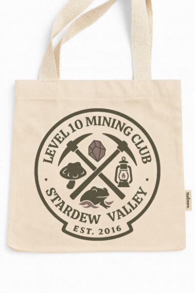 Tee&more. Stardew Valley Lvl 10 Mining Club Printed Canvas Tote Bag with Velc...