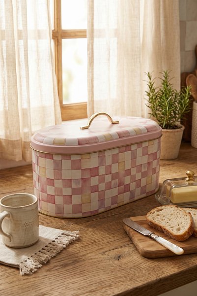 EVLE Oval Ekmek Kutusu, 7 lt, Pink Checkers
