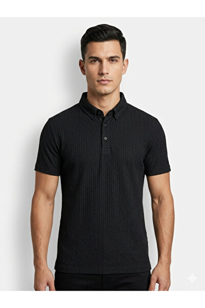 İMAJ MAĞAZACILIK Men's Cotton Polo Collar Short Sleeve Textured Knitted Patte...