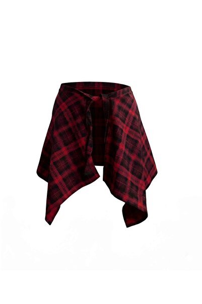josef mariyy Plaid Patterned Asymmetrical Mini Skirt with Tie at the Waist (Leggings & Pants Top Combination)