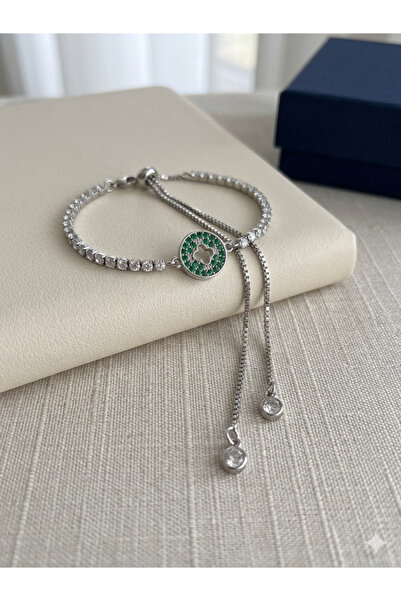 Zihintaşı Atölyesi Adjustable Clover Bracelet with Zircon Stones