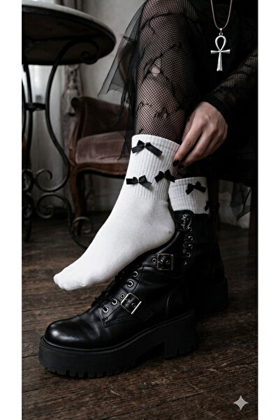 Sublime Butik Women's White Socks with Black Bow Detail, Washable and Scented...
