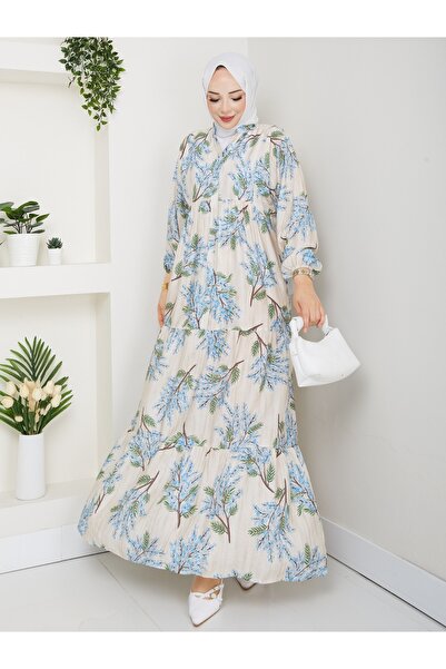 FRESH FASHION فستان مودال مانجو نسائي منقوش بطبقات متعددة وأزرار أمامية منقوش...