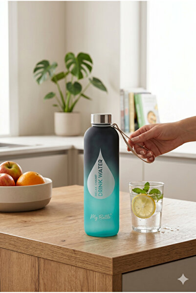 Homerest 1L Motivational Water Bottle - Black Turquoise Design, Leak-Proof Lo...