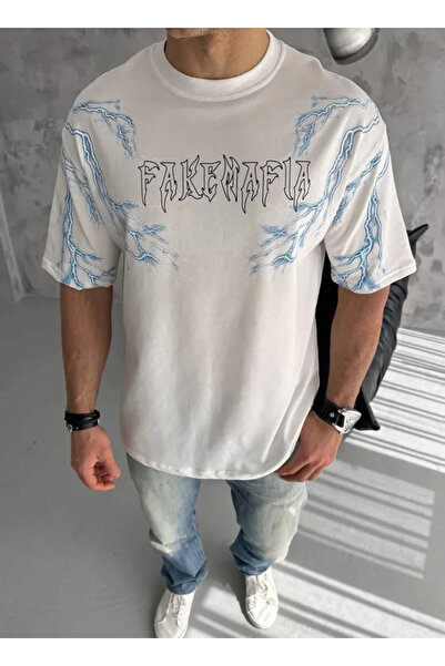 Efnaz style Unisex Crew Neck Printed Oversize T-Shirt - White