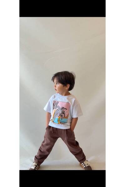 Teeny Weeny Kids Boy's Cotton T-Shirt Gabardine Pants Top and Bottom Set