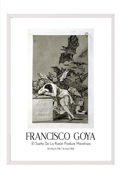 Postifull Francisco Goya - San razuma stvara čudovišta, slika u belom okviru,...