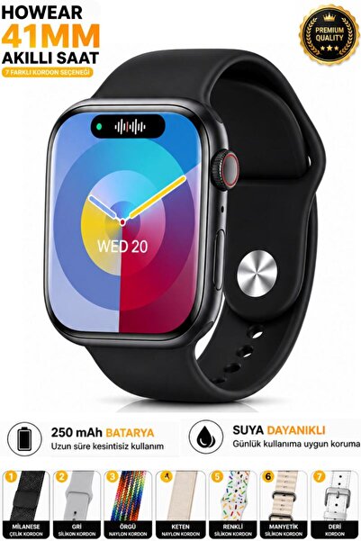 SONREİR HW Mini 2 Akıllı Saat 41mm Siyah 7 Kordon Bluetooth Smart Watch iPhon...