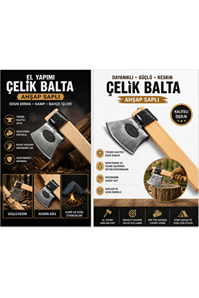 enver El Yapımı Çelik Balta – Ahşap Saplı Dayanıklı Kamp & Odun Kırma Baltası